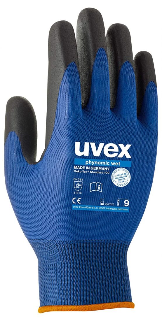 Uvex 60060 9 Phynomic Wet Safety Glove, Size: 9, Blue, Anthracite