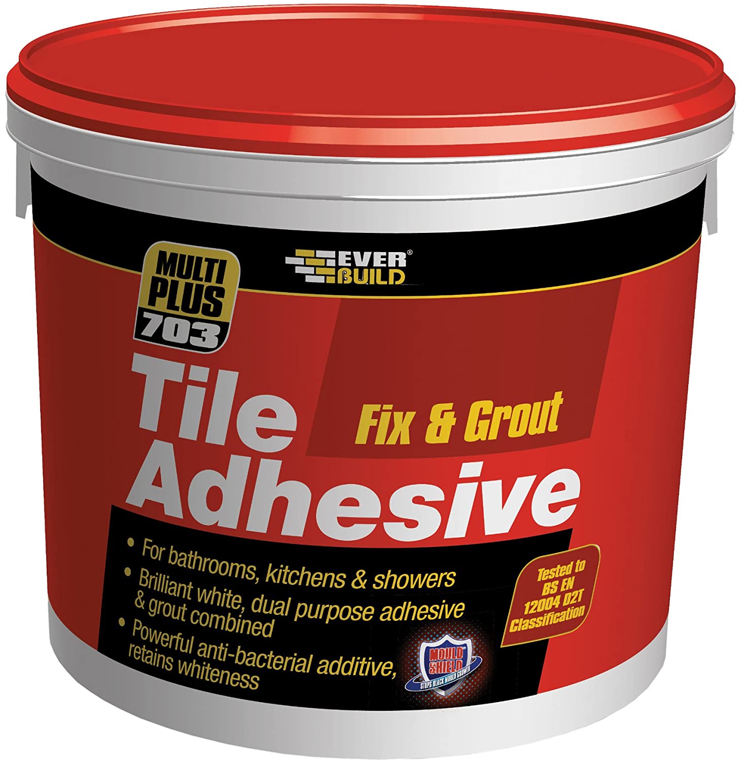 Everbuild 703 Fix And Grout Tile Adhesive, Ready Mixed, Anti-Mould, Water Resistant, High Strength, Brilliant White