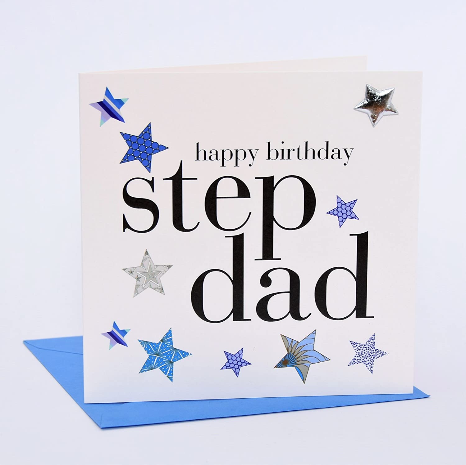 Claire Giles Greeting Cards, Happy Birthday Stepdad Card, Blue Star design Step Dad Card, Embellished with a padded star - Image 2