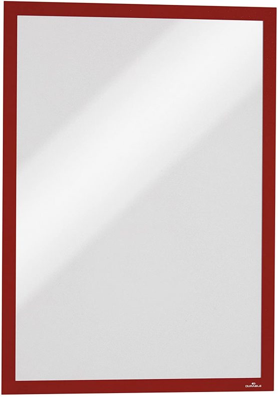 Durable DURAFRAME Magnetic Frame | A3 Format in Red | Pack of 5 Frames | Document Frame for Professional Internal Signage