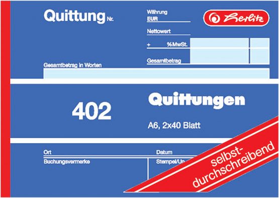 Herlitz 402 Carbonless Receipt A6 Horizontal 2 x 40 Blatt