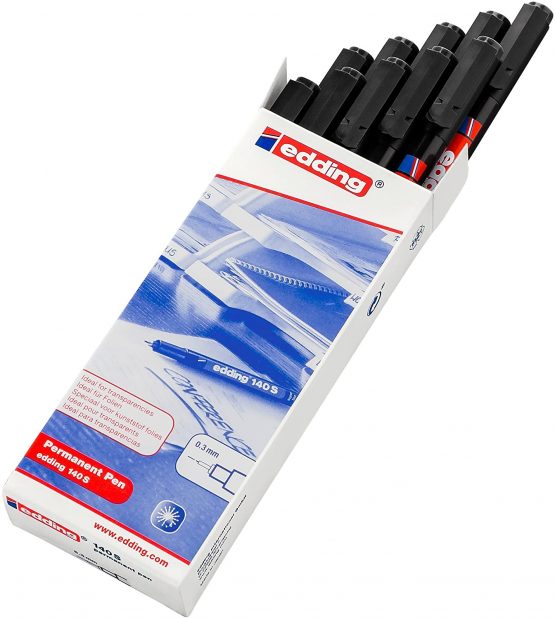 edding 140 S Permanent Pen - Black - 10 Pens - Round Nib 0.3 mm - Pen for Writing on Glass, Plastic, Foils and Smooth Surfaces - Permanent, Quick-Drying, Smudge-Proof and Waterproof