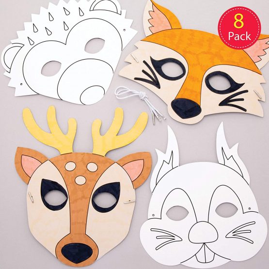 Baker Ross AW909 Woodland Animals Colour in Masks, Arts and Crafts for Kids (Pack of 8), Assorted