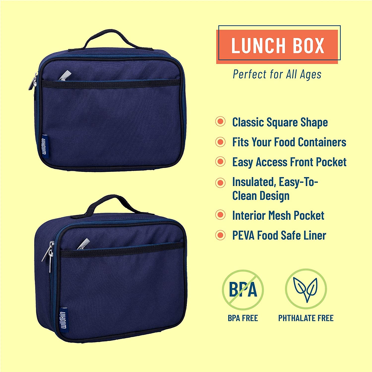 Wildkin Children's Lunch Box, Polyester, Navy Blue, 25.5 x 8 x 20 cm - Image 2