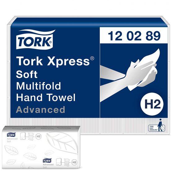 Tork Xpress Soft Multifold Hand Towels 120289 - H2 Advanced Folded Paper Towels for Dispenser - Absorbent, Tear Resistant, 2-Ply, White - 21 x 180 Sheets