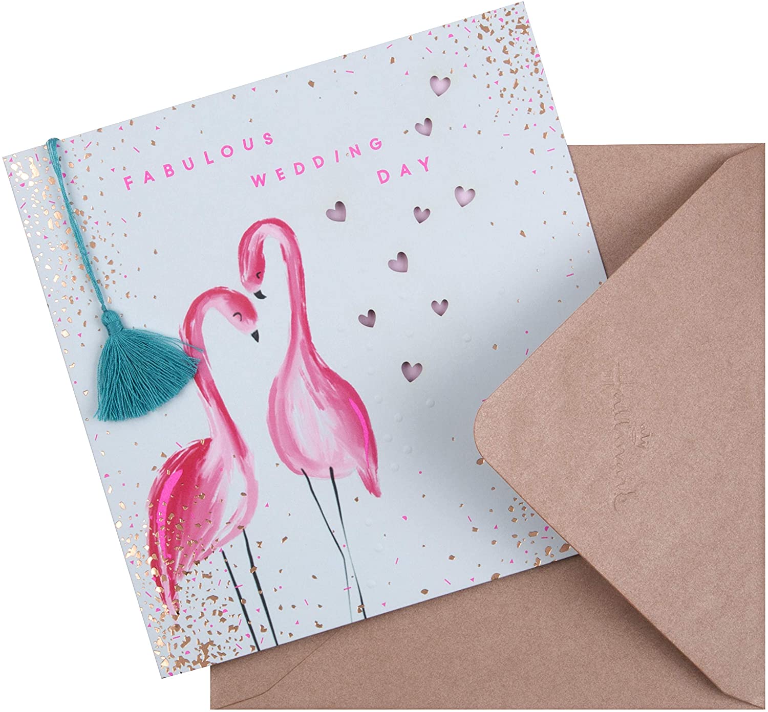 Hallmark Wedding Congratulations Card - Contemporary Square Design with Neon Flamingos, Wedding Card Flamingo, 16 cm x 16 cm - Image 2