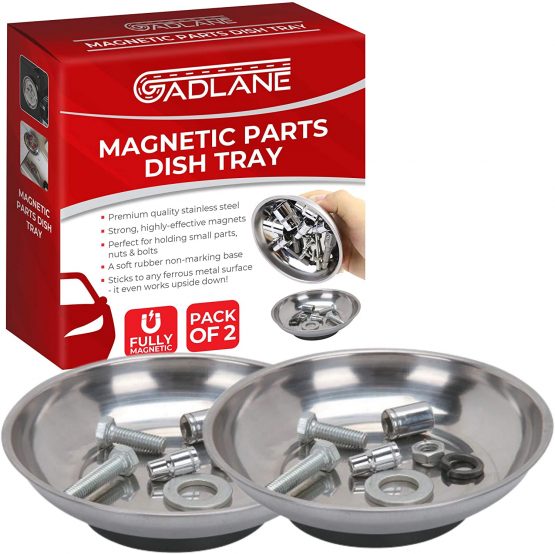 GADLANE Magnetic Dish For Parts Tray - Bowl Stainless Steel Heavy Duty Non-Marking Base Nut & Bolt Sockets Screws Tools Holder 150mm (PACK OF 2)
