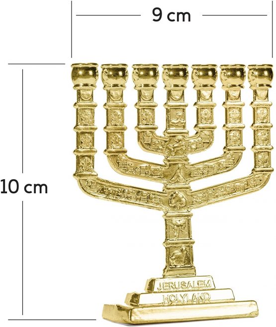 Anandashop Gold Jerusalem Candle Holder Decorative Judaica 7 Branch Menorah Hanukkah Gift - Image 3