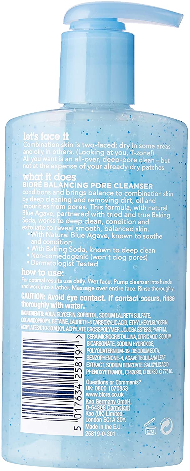 Biore Blue Agave Baking Soda Pore Balancing Cleanser For Combination