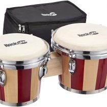 RockJam RJ-100301 7" and 8" Bongo Set with Padded Bag and Tuning Wrench Red and Natural Stripe