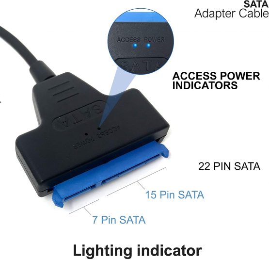 KamKorda USB 3.0 to SATA Cable - SATA Adapter Lead for 2.5" SSD External Drive- HDD Hard Drive Connector to USB - SATA to USB 3.0 External Converter for Laptops, PCs - Black - Image 3