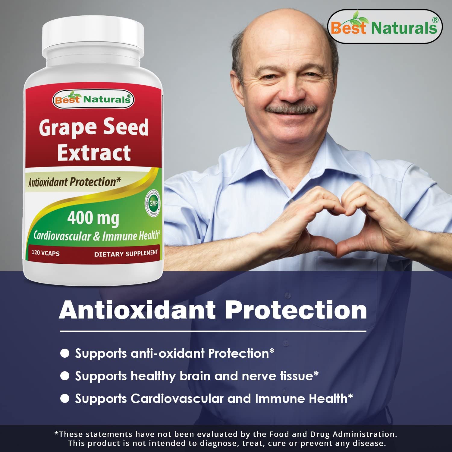 Best Naturals Grape Seed Extract 400 mg Veggie Capsule, 120 Count, 120 count (Pack of 1) - Image 3