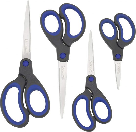 Rapesco 1575 Soft Grip Handle Scissors - Set of 4 (Black/Hot Pink)
