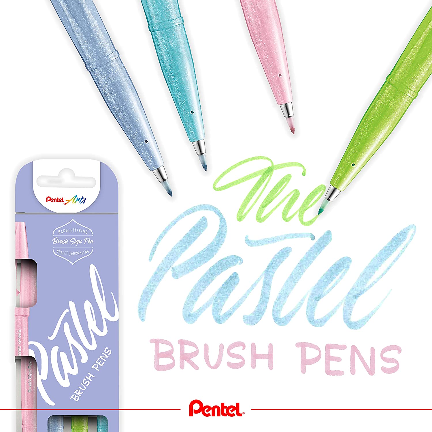 Pentel Brush Sign Pen SES15C-12 Fibre-Tip Pen 4 Blue grey, light green, azure blue, pale pink, 1 count (Pack of 4) - Image 3