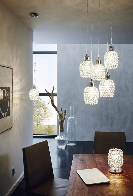EGLO Bonares Pendant Light 1 Bulb Modern Elegant Pendant Light Made of Steel and Crystal in Chrome, Clear, Dining Table Lamp, Living Room Lamp Hanging with E27 Socket - Image 4