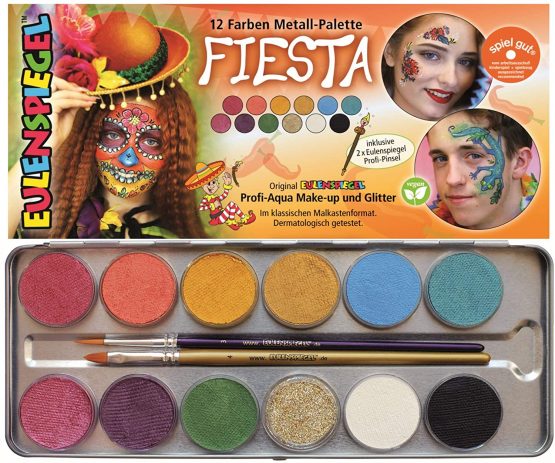 Eulenspiegel 10135870 Fiesta Makeup Palette 11 1 Glitter Vegan Colors + Brush, Colourful, 12 Farben