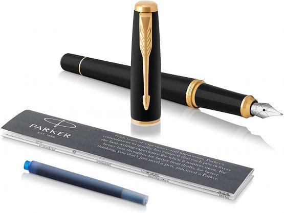 Parker Urban Fountain Pen | Muted Black with Gold Trim | Medium Nib with Blue Ink | Gift Box