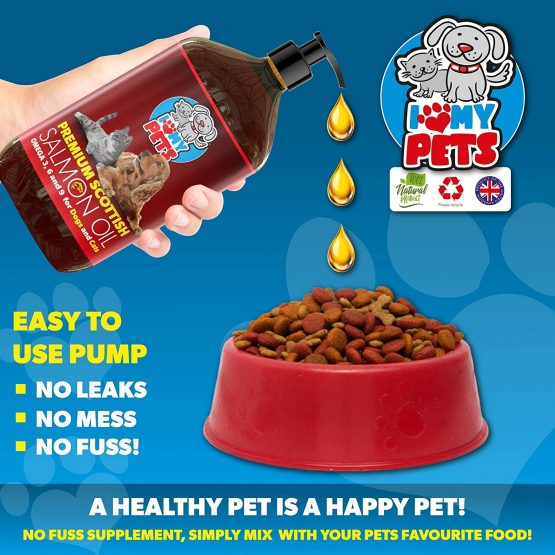 i love my pets SCOTTISH SALMON OIL 1 Litre For Dogs, Cats and Other Animals - 100% Natural Salmon Oil With Omega 3 & 6 - Helps Promote Healthy Skin, Coat, Joints and Brain Function. - Image 4