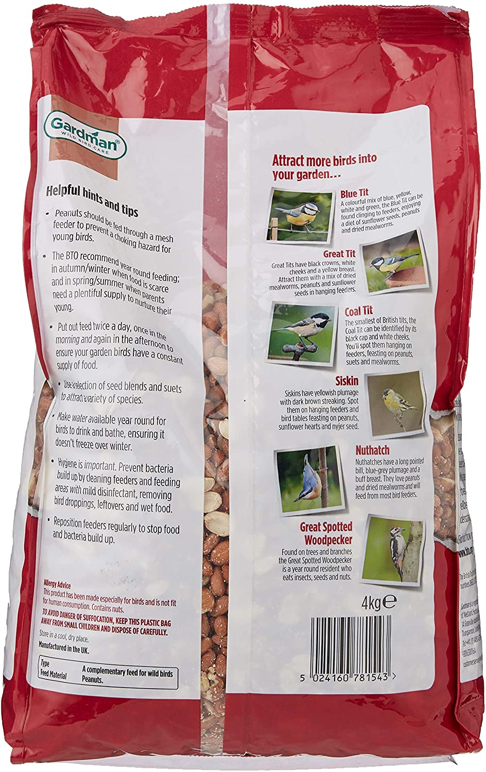 Gardman Peanuts for Wild Birds 4 kg A05030, Natural - Image 2