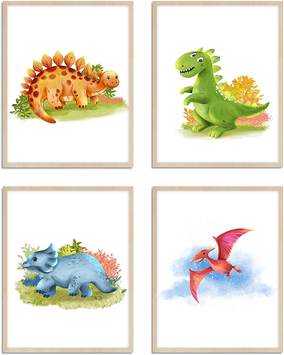 WIETRE Set of 4 Dinosaur Pictures for Children's Room and Baby Room DIN A4 Poster T-Rex Animals (No Frame)