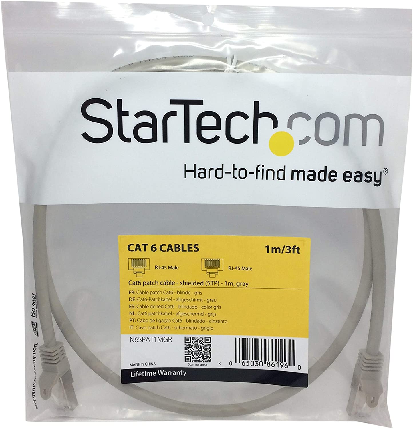 StarTech.com N6SPAT1MGR 1 m Cat6 Patch Cable, Shielded (SFTP) Snagless Gigabit Network Patch Cable - Grey Cat 6 Ethernet Patch Lead - Image 2