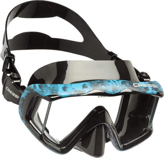 Cressi Unisex's Liberty Triside Panoramic View Tempered Glass Lens Premium Scuba Snorkeling Mask, Blue Camo, One Size