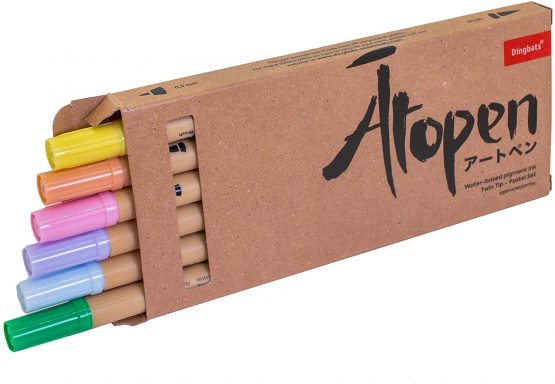 Dingbats Atopen 6-Pack Dual Tip Fineliner / Brush Pens for Calligraphy and Art Drawings (Pastel Set) - Image 2