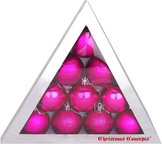 Christmas Concepts® Pack of 10 60mm - Christmas Tree Baubles - Shiny, Matte & Glitter Decorated Baubles. (Hot PInk) - Image 3