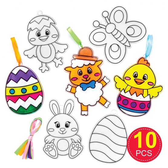 Baker Ross AT515 Easter Suncatcher Ornaments - Pack of 10, Fun Plastic Designs For Children To Colour In And Decorate - Image 2