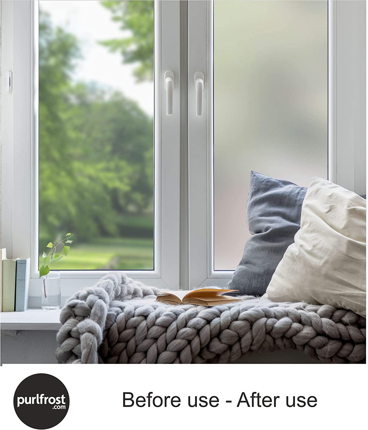 Purlfrost Frosted Window Film Privacy 2m x 1m (79” x 39”3/8), Frosted Glass Film Self Adhesive - Image 2