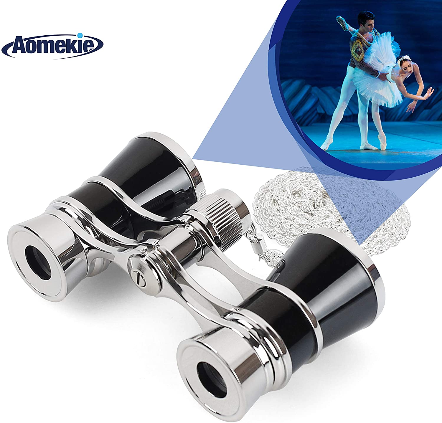 Aomekie 3X25 Opera Glasses Theatre Binoculars with Chain for Theater Concert Horse Racing Classical (Black)