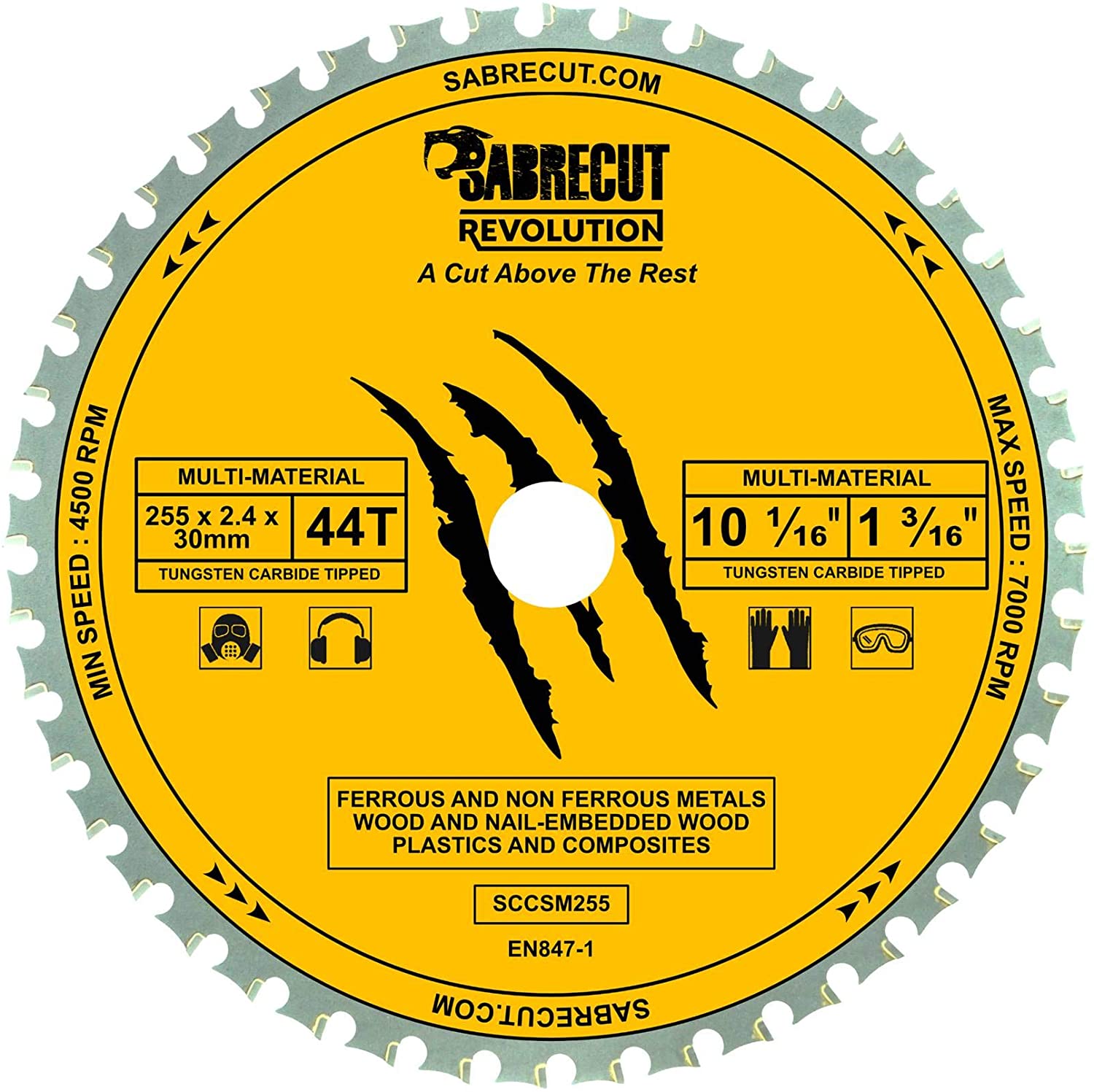 1 x SabreCut SCCSM255_44 255mm 44T x 30mm 25.4mm 20mm 16mm Bore Multi-Material Metal Wood Plastic Circular Saw Blade