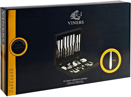 Viners Eden Cutlery Set | Elegant Mirror Polished Flatware in Wooden Canteen Gift Box with 50 Year Guarantee | 18/10 Stainless Steel, 44 Piece, stainless_steel - Image 2