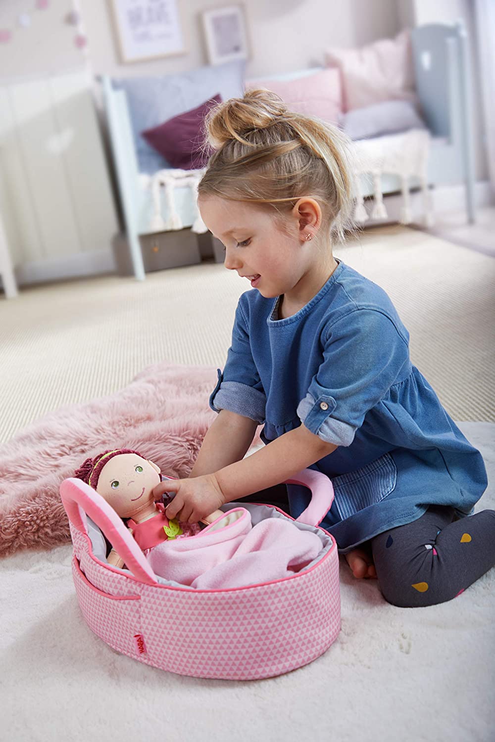 HABA Dolls Carrying Cot Pink For Toddlers, Small - Image 4