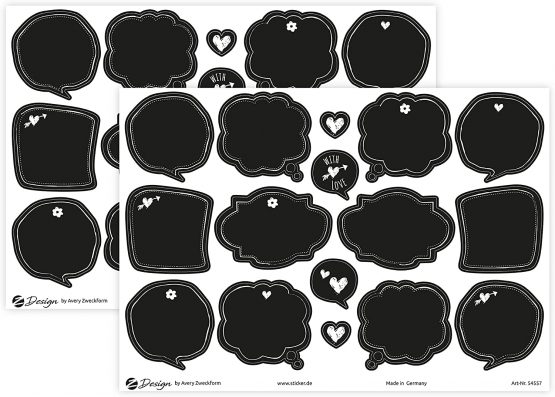 Avery Zweckform 54557 Decorative Sticker 32 Stickers Blackboard Stickers (Labels on A5 Sheet, Can Be Written On Sticky Labels for Gifts, Cards, Bottles, Kitchen, Spice Jars, Jam, Home-Made)