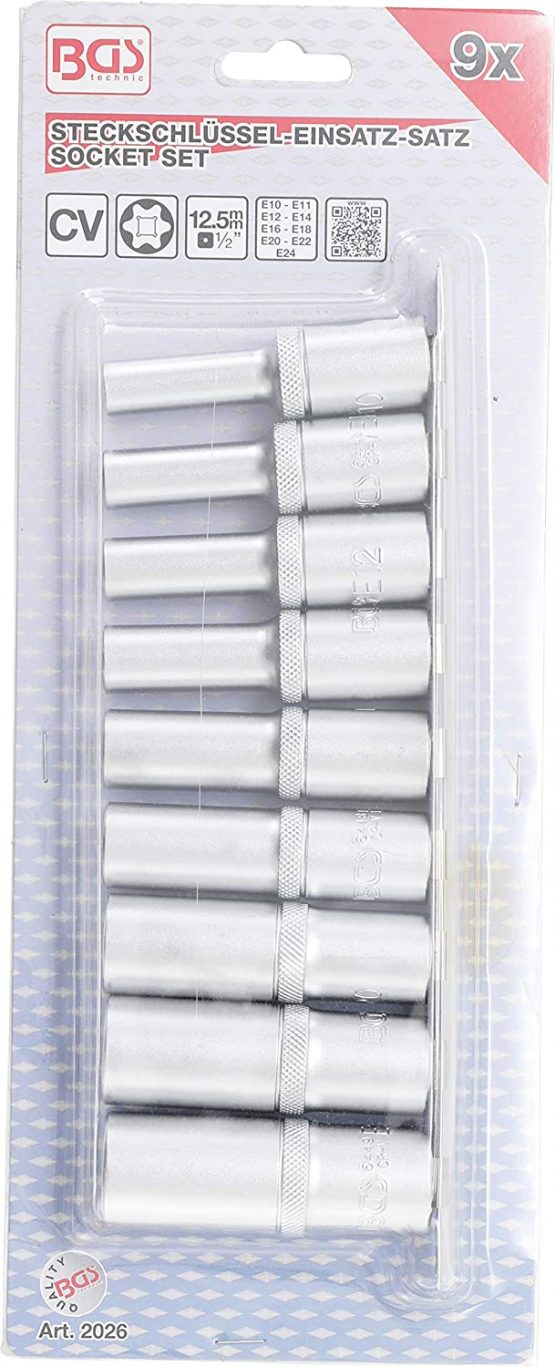 BGS 2026 | Socket Set, E-Type, deep | 12.5 mm (1/2") Drive | E10 - E24 | 9 pcs. - Image 3