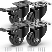 GBL Heavy Duty Castor Wheels with 2 Brakes + Screws - 50mm up to 200KG - Pack of 4 No Floor Marks Silent Caster for Furniture - Rubbered Trolley Wheels - Black Castors