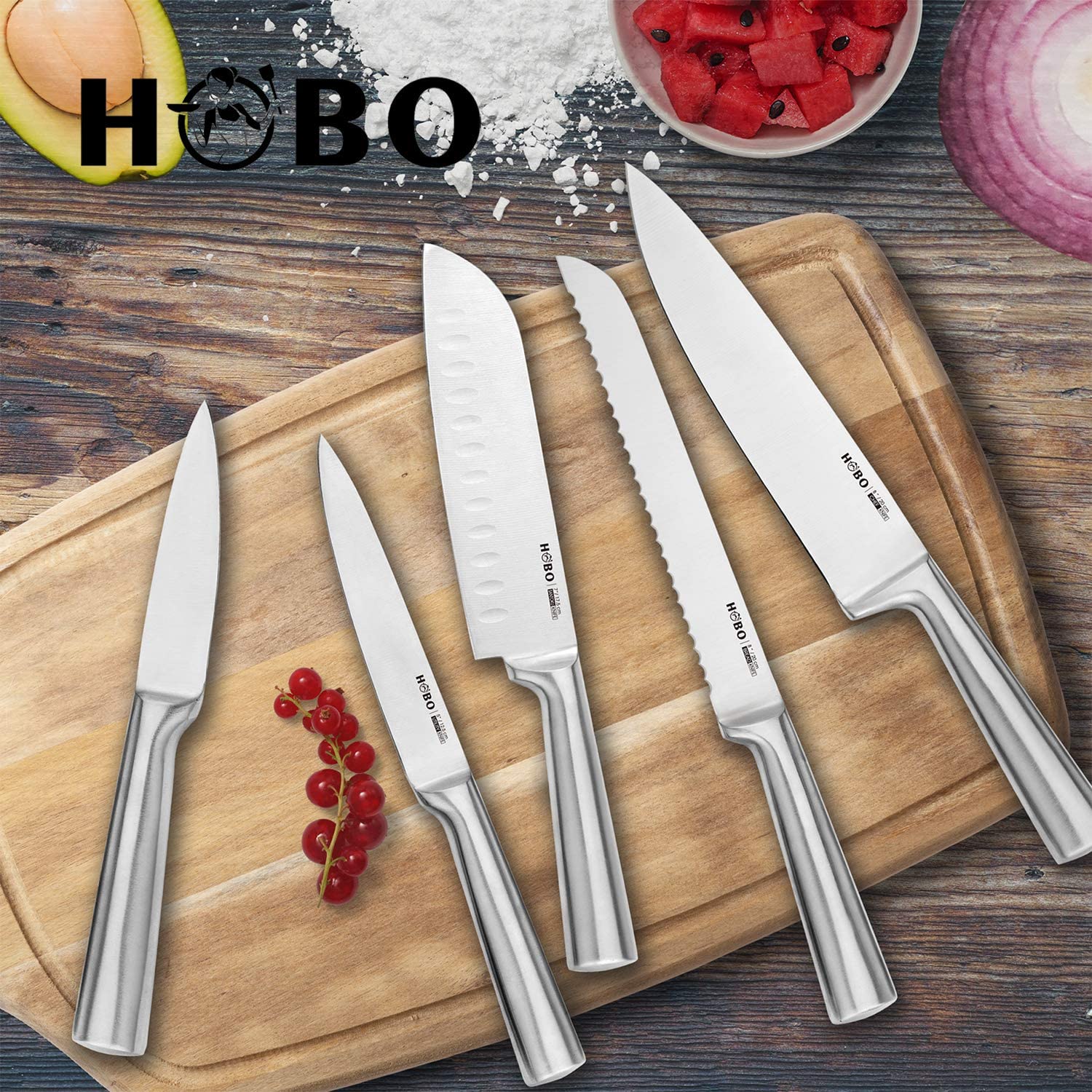 HOBO Knife Set, Professional 5-Piece Stainless Steel Kitchen Knife Set, Non-Slip Frosted Handle - Image 3