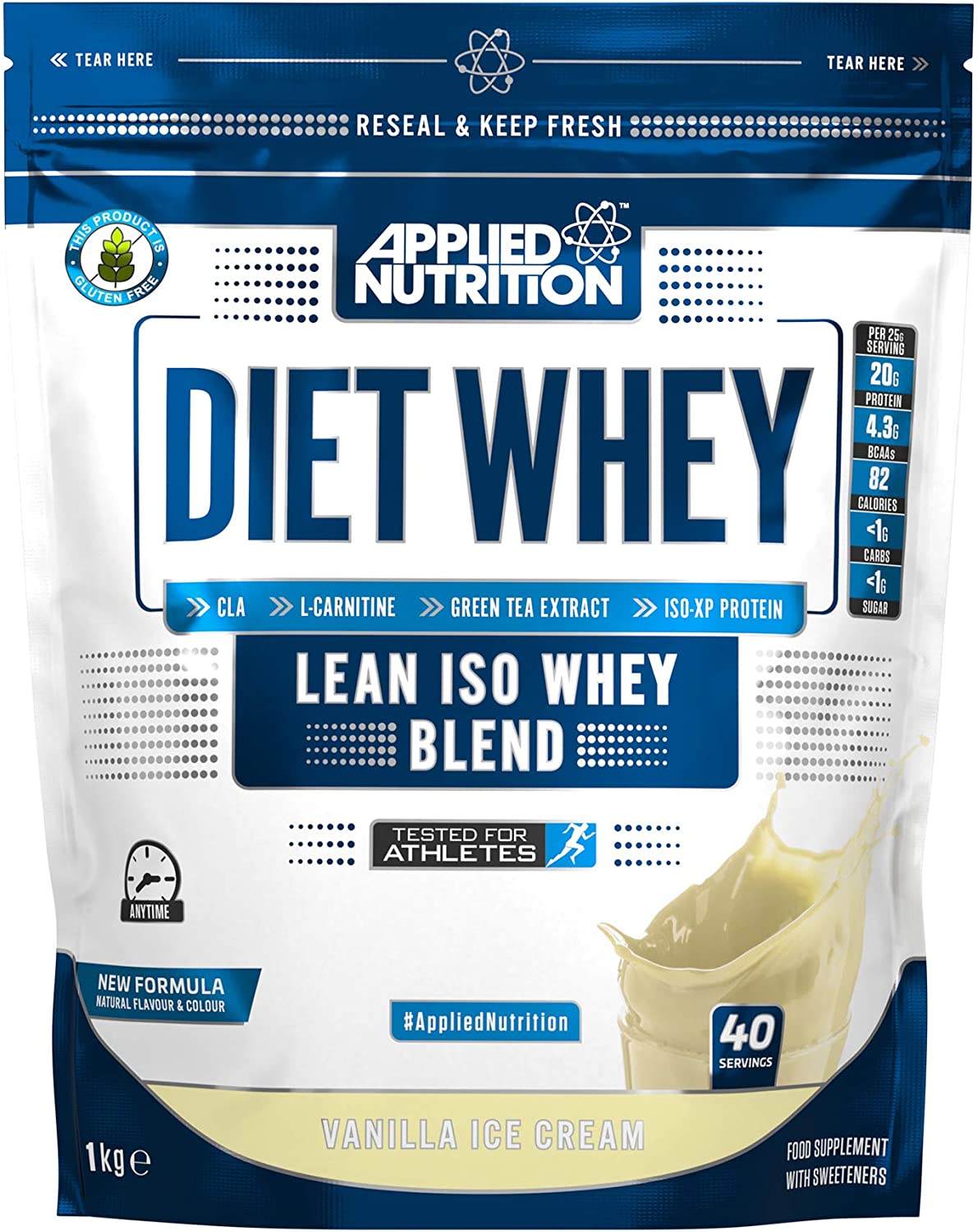 Applied Nutrition Diet Whey High Protein Powder, Low Carb & Sugar, Weight Loss with CLA, L Carnitine, Green Tea