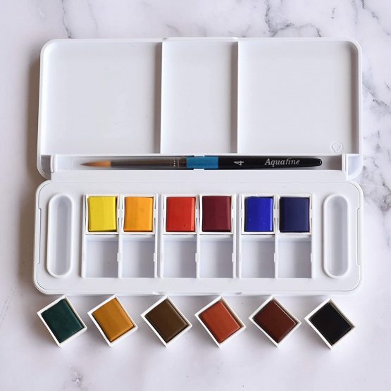 Daler Rowney Aquafine Watercolour 12 Half Pans Travel Set, Assorted, 1 Count (Pack of 1) - Image 4
