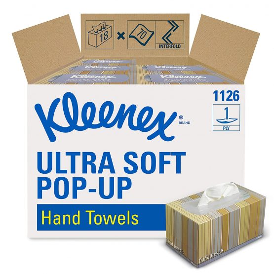 Kleenex Ultra 1126 Soft Pop-Up Interfolded Hand Towels, 1 Ply, White, 18 Boxes x 70 Sheets