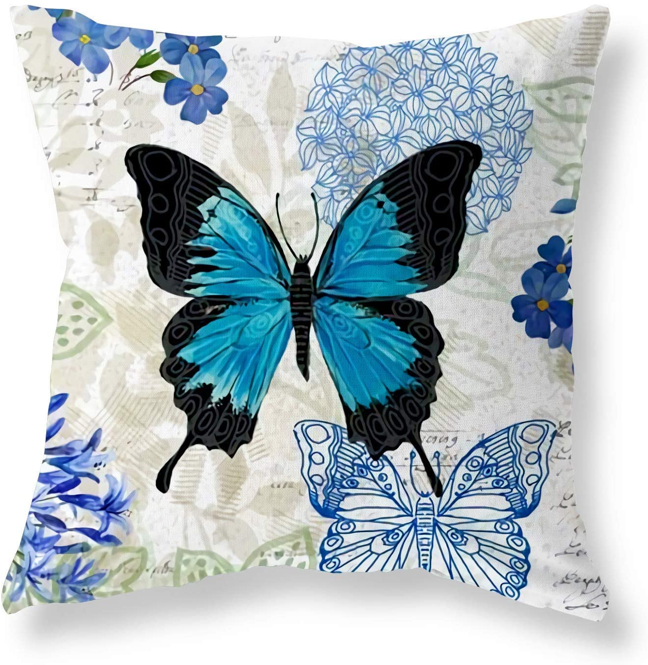 BCKAKQA Throw Pillow Covers 18 x 18 inch Blue Floral Butterfly Cushion Covers 45cm x 45cm Soft Polyester Square Throw Pillow Case for Living Room Sofa Couch Bed Pillowcases Set of 4 - Image 2