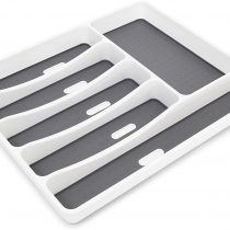 Relaxdays Cutlery Drawer Synthetic With 6 Compartments: 5 x 32.5 x 40.5 cm Silverware Utensil Storage With Rubber Bottom, Anti-Slip Drawer Organiser, White-Grey