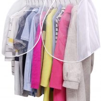 MISSLO Garment Rack with Cover for Clothes Hanging Wardrobe Storage with Clear PVC Windows Hanging Rail Cover Dustproof Coats Suits Jackets Shoulder Protectors, 2 Pack, White