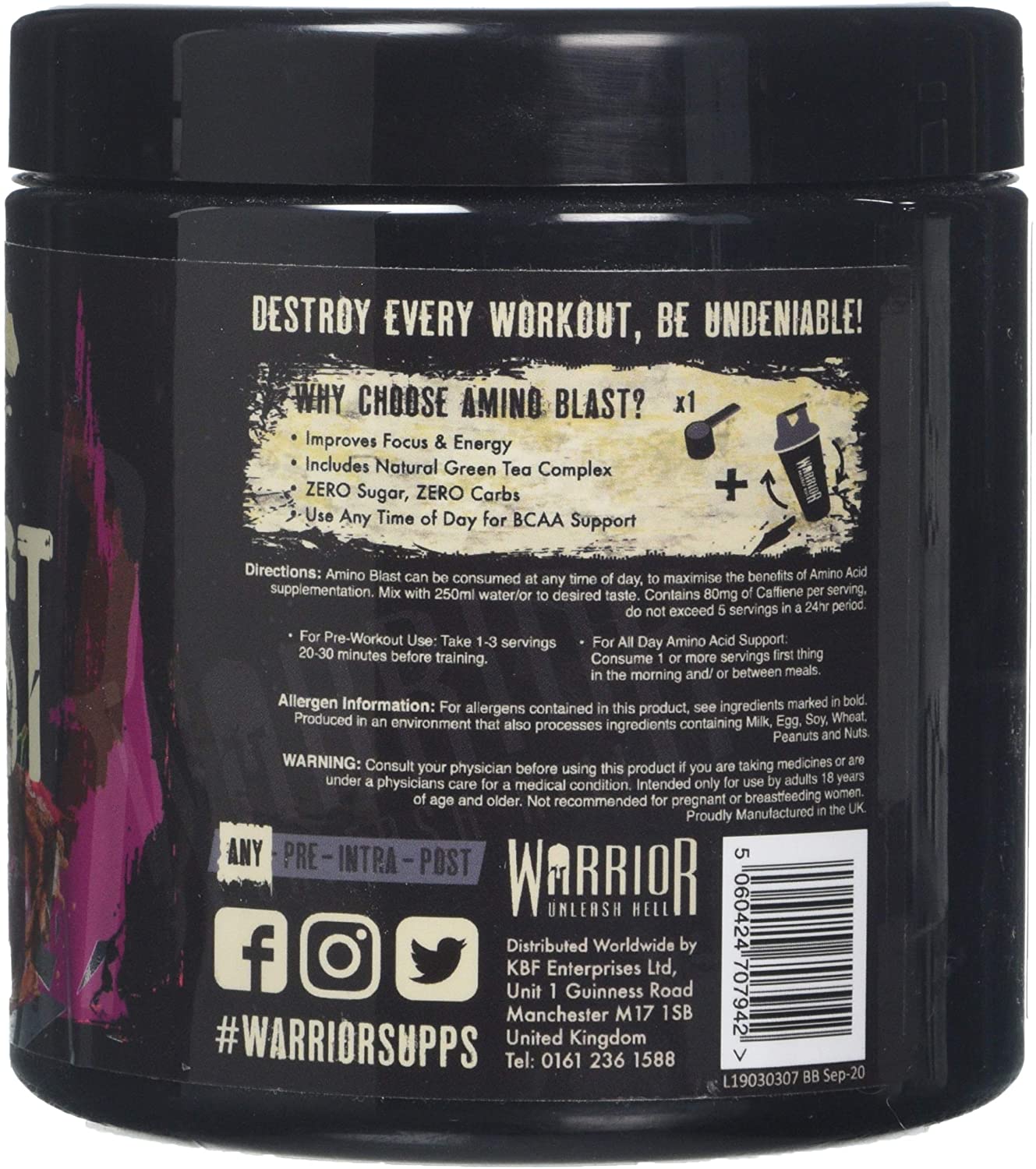 Warrior Amino Blast BCAA Powder 270g, Fruit Salad Flavour, BCAA Supplement for Muscle Recovery Energy, Endurance, Hydration - Image 2
