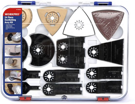 WORKPRO 24-Piece Oscillating Multi Tool Accessories Kit, Wood Metal Oscillating Saw Blades, Mix Multitool Blades Set for Cutting, Sanding, Grinding
