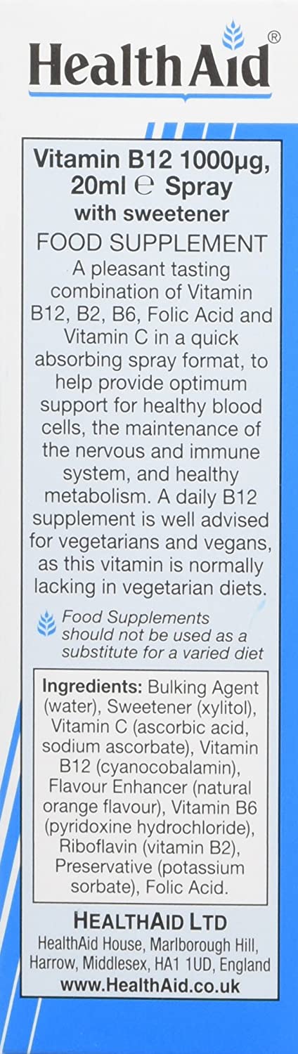 HealthAid Vitamin B12 1000g Spray, Orange, 20 Millilitre, White, 20 ml (Pack of 1) - Image 2
