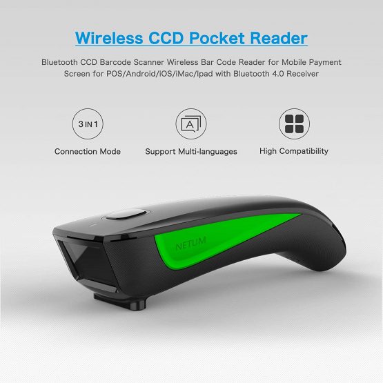 NETUM C740 Wireless Barcode Scanner Bluetooth Compatible, Small Pocket USB 1D Scanner for Inventory, Bar Code Image Reader for Tablet iPhone iPad Android iOS PC POS - Image 2