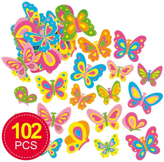 Baker Ross EF805 Butterfly (Pack of 102), Backyard Themed Puffy Scrapbook Stickers in Fun Foam Shapes, Assorted - Image 2