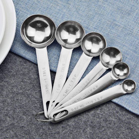 AOOSY 6-Piece Measuring Spoon Set Stainless Steel Spoon Round Durable Mirror Polished 1/8 TSP, 1/4 TSP, 1/2 TSP, 1 TSP, 1/2 TBLS & 1 TBLS Measure Spoons for Cooking Baking Silver - Image 2